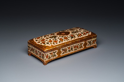 A rectangular lacquered wood writing box, Kashmir, India, 19th C.