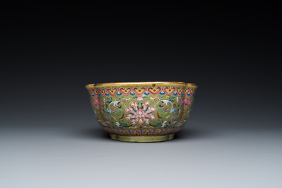 A Chinese famille rose olive-green-ground bowl, Daoguang mark and of the period