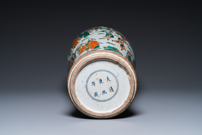 A large Chinese famille verte vase with narrative design, Kangxi mark, 19th C.