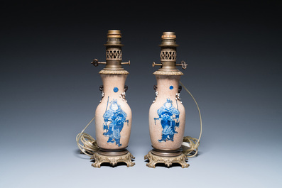 A Chinese blue and white celadon-ground vase, a pair of Nanking vases and a famille verte fish bowl, 19th C.