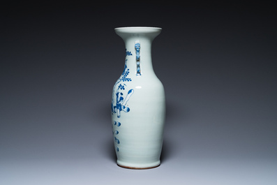 A Chinese blue and white celadon-ground vase, a pair of Nanking vases and a famille verte fish bowl, 19th C.