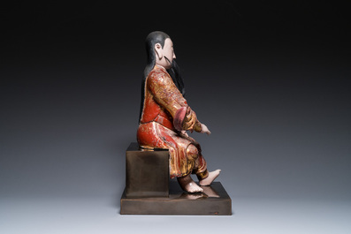 Importante sculpture de Guandi en bois dor&eacute; et polychrom&eacute;, Chine, 18&egrave;me