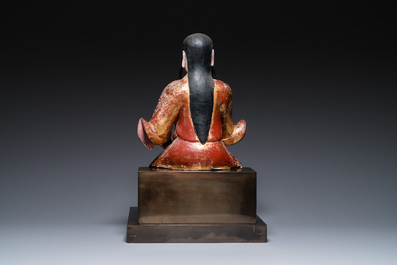 Importante sculpture de Guandi en bois dor&eacute; et polychrom&eacute;, Chine, 18&egrave;me