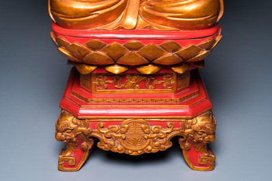 A large Vietnamese red-and-gilt-lacquered wood sculpture of Avalokitesvara with 18 arms, 19/20th C.