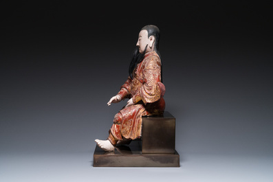 Importante sculpture de Guandi en bois dor&eacute; et polychrom&eacute;, Chine, 18&egrave;me