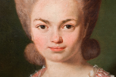 French school: Portrait of Mademoiselle de Mirabelle, oil on canvas, 18th C.