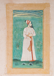 Ecole indienne, deux miniatures: 'Portrait de l'empereur moghol Farrukhsiyar' et 'Portrait d'un souverain', 19&egrave;me