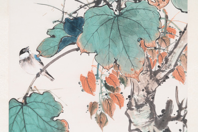 Attribu&eacute; &agrave; Yan Bolong 顏伯龍 (1898-1955): 'Oiseaux', encre et couleurs sur papier