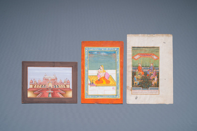 Ecoles indiennes et persanes: dix miniatures aux sujets figuratifs et une vue sur la tombe d'Akbar le Grand, 19/20&egrave;me