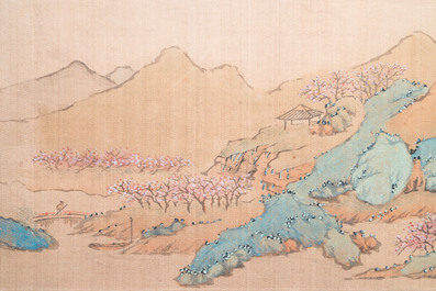 Huan Zhonghua 煥仲華: 'Berglandschap', inkt en kleur op zijde, gedateerd 1850