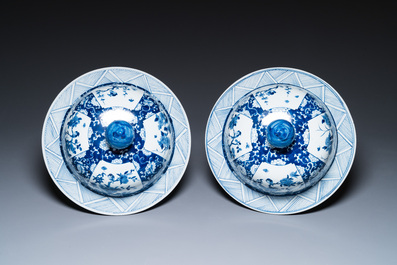 An exceptionally large pair of Chinese blue and white vases and covers, 19/20th C.