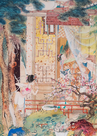 Hu Yefo 胡也佛 (1908-1980): 'Quatre sc&egrave;nes du Xi Xiang Ji', encre et couleurs sur papier