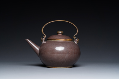 A Chinese polished purple Yixing stoneware teapot and cover for the Thai market, Gong Ju 貢局 mark, 19th C.