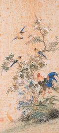 Wang Chengxun 王承勳 (19/20&egrave;me): 'Quatre oeuvres aux oiseaux', encre et couleurs sur soie, R&eacute;publique