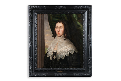 Dutch school: Portrait of a young woman with lace collar, oil on canvas, dated 1642