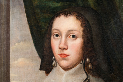 Dutch school: Portrait of a young woman with lace collar, oil on canvas, dated 1642