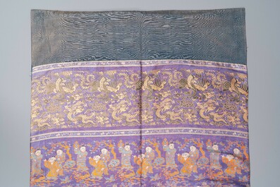 Five Chinese embroidered silk panels, 19th C.