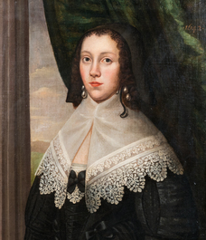 Dutch school: Portrait of a young woman with lace collar, oil on canvas, dated 1642