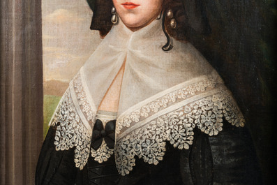 Dutch school: Portrait of a young woman with lace collar, oil on canvas, dated 1642