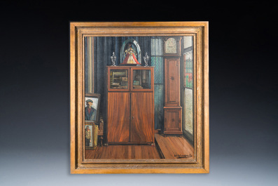 Achille Van Sassenbrouck (1886-1979): 'Notre armoire', vue sur l'int&eacute;rieur du peintre, huile sur toile