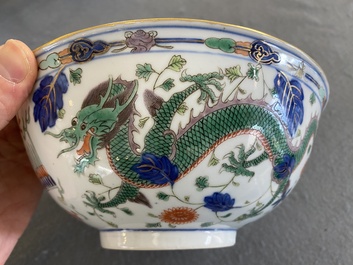 A Chinese wucai 'dragon' bowl, Daoguang minyao mark and of the period