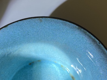 Two Chinese Canton enamel blue-ground bowls, Qianlong/Jiaqing