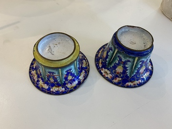 Two Chinese Canton enamel blue-ground bowls, Qianlong/Jiaqing