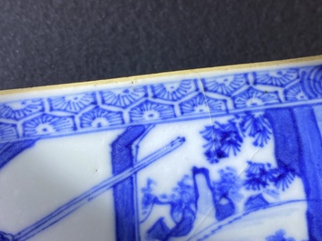 A Chinese rectangular blue and white 'beheading' tile, Kangxi