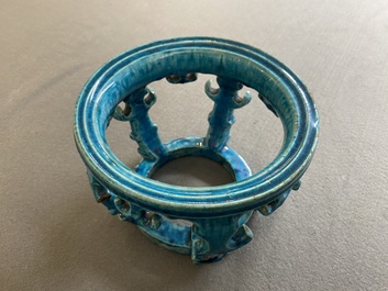 A Chinese monochrome turquoise-glazed reticulated ornament for use in a fish bowl, Kangxi