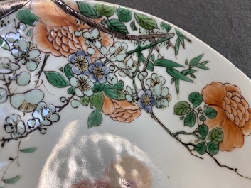 A Chinese famille verte 'magpies and prunus' bowl, Kangxi