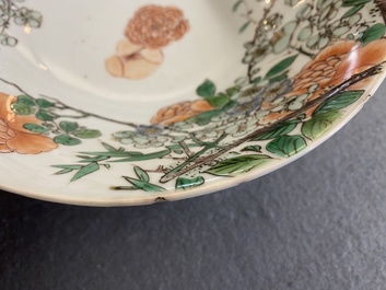 A Chinese famille verte 'magpies and prunus' bowl, Kangxi