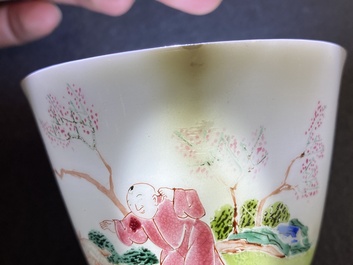 A large Chinese famille rose cup and saucer, Yongzheng