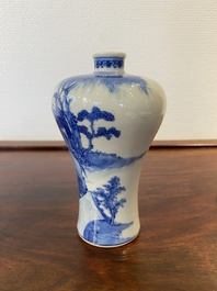 A fine Chinese blue and white 'meiping' vase with farmers with oxen, Qianlong mark, Republic