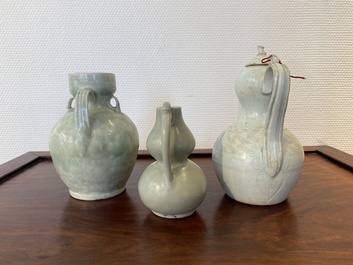 Three Chinese celadon- and qingbai-glazed jugs, Song and later