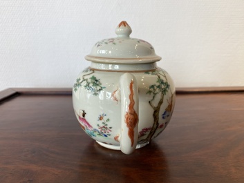 A Chinese famille rose 'lady and child' teapot and cover, 18th C.