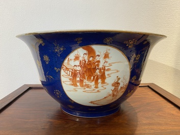A large Chinese powder-blue and iron-red 'eight immortals' bowl, 19th C.