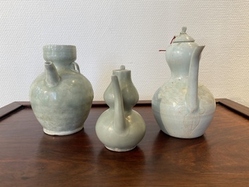 Three Chinese celadon- and qingbai-glazed jugs, Song and later