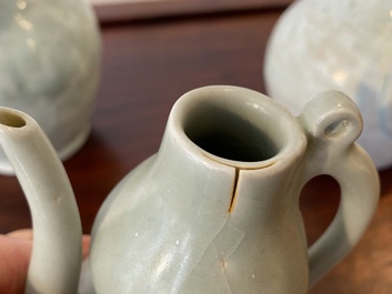 Three Chinese celadon- and qingbai-glazed jugs, Song and later