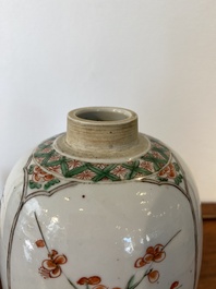 A Chinese famille verte 'four seasons' jar and cover, Kangxi