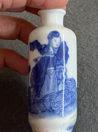 Five Chinese blue and white snuff bottles, 19th C.