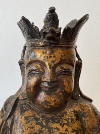 Bouddha couronn&eacute; en bronze dor&eacute;, Chine, Ming