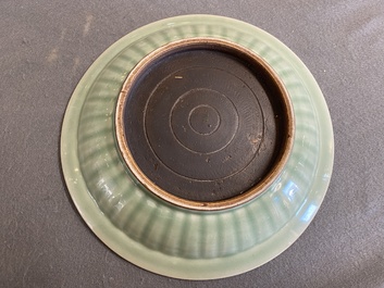 A Chinese celadon-glazed 'lotus' dish, Qianlong/Jiaqing