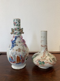 A Chinese famille rose '18 Luohan' bottle vase and a famille verte vase, Kangxi mark, 19th C.