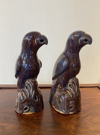 A pair of Chinese flamb&eacute;-glazed birds, 19th C.