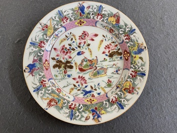 A Chinese famille rose plate with immortals and mandarin ducks, Yongzheng