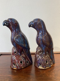 A pair of Chinese flamb&eacute;-glazed birds, 19th C.