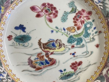 A Chinese famille rose plate with immortals and mandarin ducks, Yongzheng