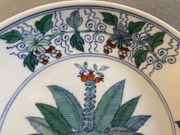 Assiette en porcelaine de Chine doucai, marque de Chenghua, Kangxi