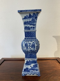 A Chinese blue and white square 'gu' vase, 19th C.