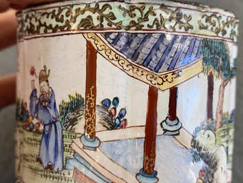 A Chinese Canton enamel covered vase, a covered bowl and a tea caddy, Qianlong